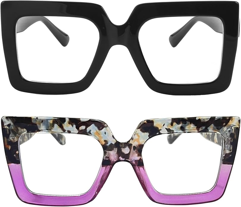 Onrtry Oversized Square Blue Light Glasses for Women Men Thick Frame Big Computer Eyewear Non-Prescription Eyeglasses