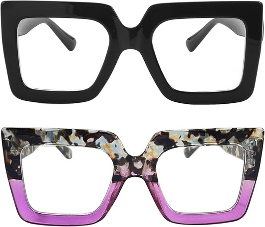 Onrtry Oversized Square Blue Light Glasses for Women Men Thick Frame Big Computer Eyewear Non-Prescription Eyeglasses