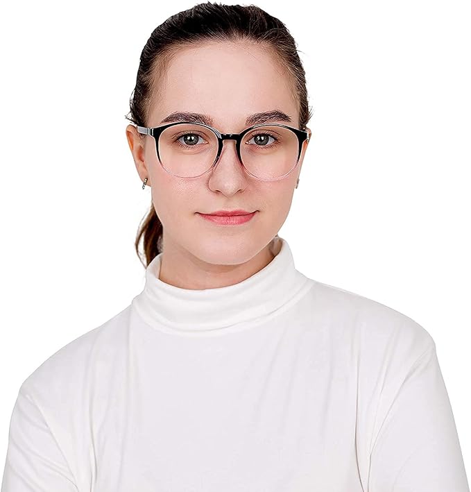 LifeArt Round Blue Light Blocking Glasses, Computer Glasses, Gaming Glasses, TV Glasses for Women Men (Black Purple, 3.25 Magnification)