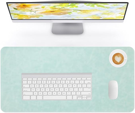 Desk Pad Soft PU Leather Large Mouse Pad Laptop Computer Desk Mat Table Blotter Flat Smooth Waterproof Non-Slip Desktop Protector Write Pad for Office and Home (Light Green, 60x35cm)