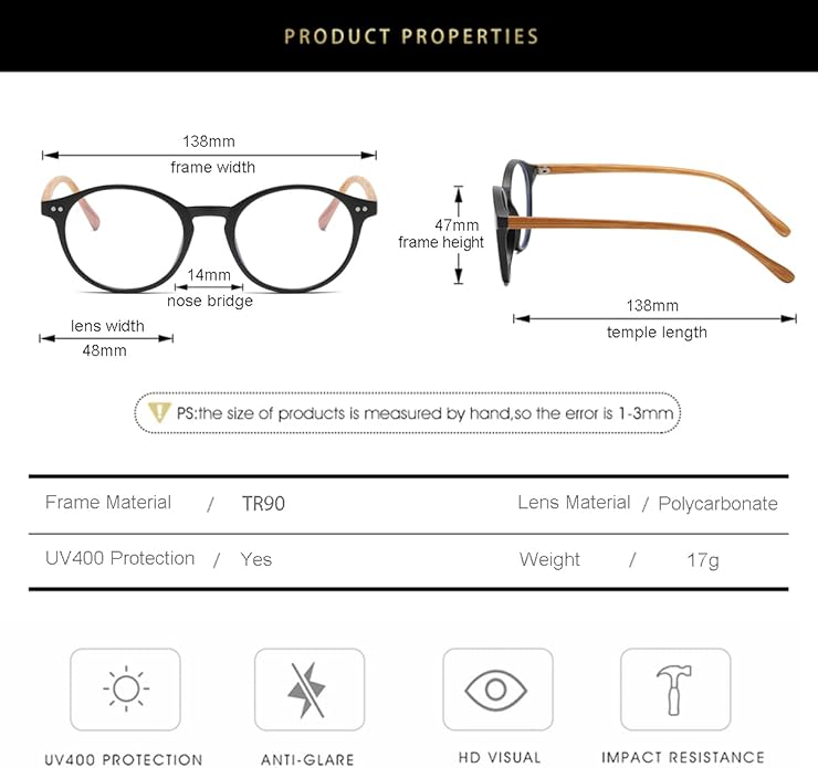 Gleyemor Blue Light Glasses for Men Women, Vintage Round Frame Computer Eyeglasses