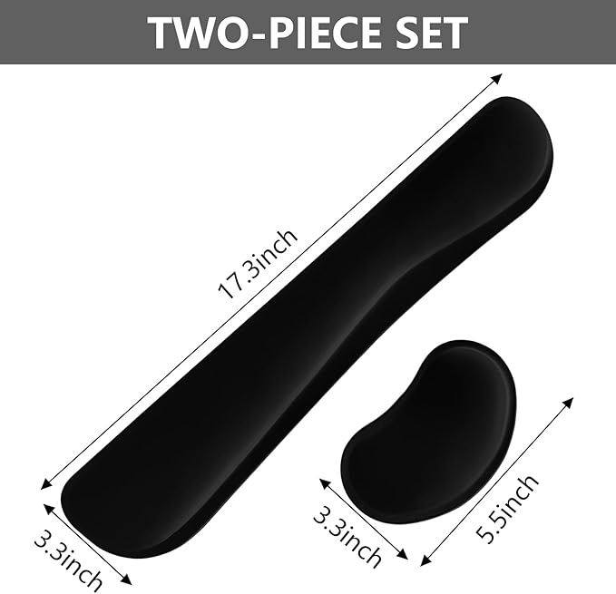 Wrist Rest for Computer Keyboard and Mouse, Ergonomic Design Wrist Support Pad for Keyboard, Soft Memory Foam Desk Pads Support Hand and Arm Easy Typing Pain Relief, 2 Piece Pad, Black