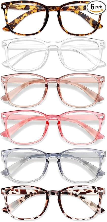Blue Light Glasses for Woman Men | 99% Blue Light Blocking Glasses for Computer Gaming TV Phone Screen Square Frame | Anti Eyestrain & UV Glare Protection - 6 Pair