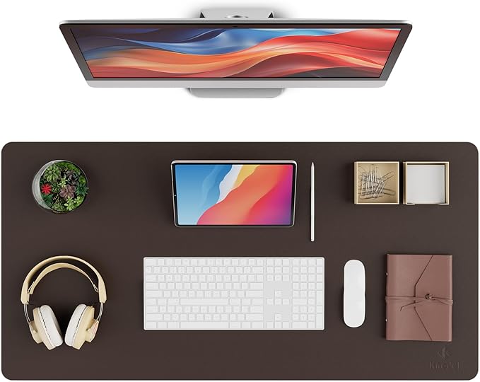 K KNODEL Leather Desk Pad Protector, Office Desk Mat, Large PVC Leather Desk Blotter, Non-Slip Mouse Pad (Dark Brown, 17" x 35.4")