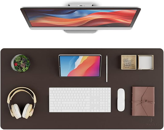 K KNODEL Leather Desk Pad Protector, Office Desk Mat, Large PVC Leather Desk Blotter, Non-Slip Mouse Pad (Dark Brown, 17" x 35.4")