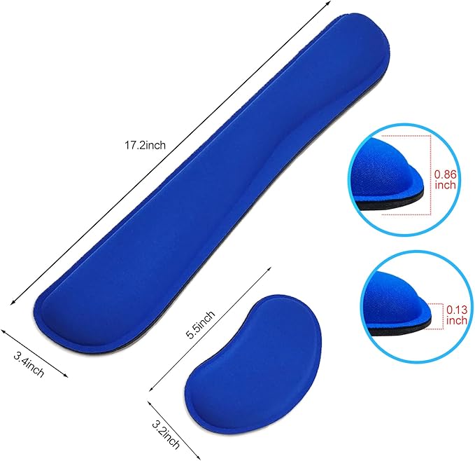 Keyboard Wrist Rest and Mouse Wrist Rest Set - Ergonomic Memory Foam Wrist Cushion - for Wrist Support on Computer, Laptop, Office, Playing Games, Typing Relieves Wrist Pain Navy Blue