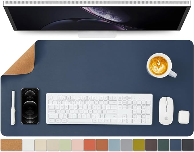 Cork Desk Mat - Dual-Sided Desk Pad for Office and Home - Desk Organization and Accessories - Ideal for Large Mouse Pad and Desk Mats on Top of Desks(Dark Blue,80cmx 40cm)