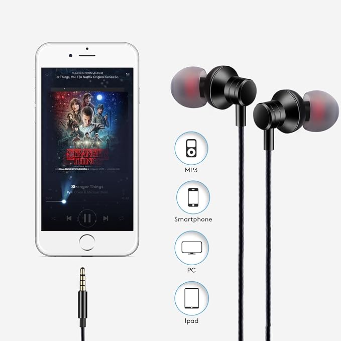 Wired Earbuds Headphones with Microphone Stereo Bass Earphones Noise Isolation in-Ear Headset Compatible with All Smartphones Tablets iPod IPad MP3 Player That with 3.5 mm Interface(Black)
