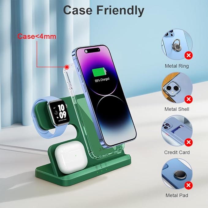 JARGOU 3 in 1 Charging Station for Apple Wireless Charger for iPhone 17 16e 16 15 14 13 12 11 X 8 & for iWatch Charger Wireless Charging Station for Multiple Devices for AirPods 2/3/4/Pro/Pro 2/Pro 3