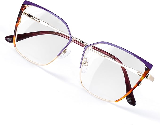 Blue Blockers Glasses for Women, Bluelight Glasses with Cat Eye Frame for Style, Comfort, Eye Strain Relief (Metal, purple)