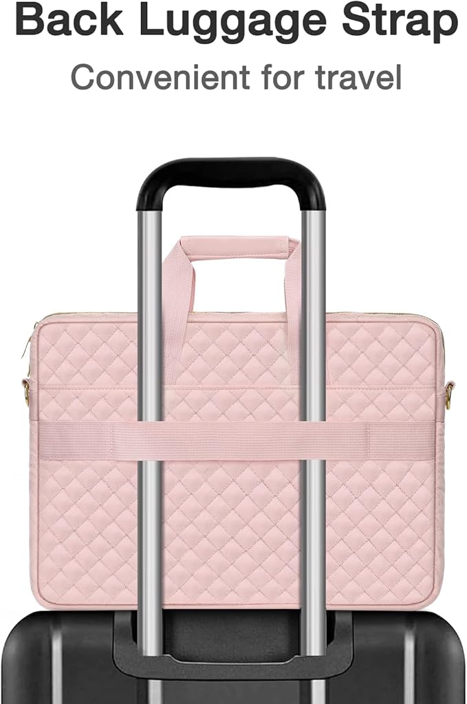 MOSISO 15-16 inch Laptop Bag, Laptop Briefcase Messenger Compatible with MacBook Pro 16/Air 15, HP, Dell, Lenovo, Square Quilted Computer Bag Work Office Business with 3 Pockets&Strap, Pink