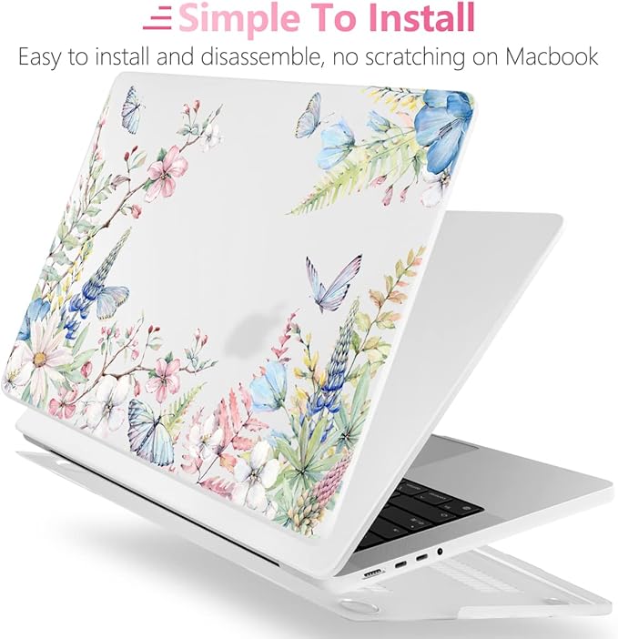Batianda for MacBook Pro 14 Inch Case 2026-2021 Release M5 M4 M3 M2 M1 Pro/Max, 1.2mm Slim Graphic Hard Shell Cover with Keyboard Cover, Screen Protector 4-in-1 Bundle, Elegant Flowers