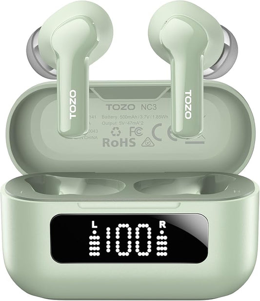 TOZO Hybrid Active Noise Cancelling Wireless Earbuds with 6 Mics AI Clear Call Ear Buds 68H Playtime with LED Display 32 Preset EQs via APP Bluetooth 5.3 IPX8 Waterproof in Ear Headphones