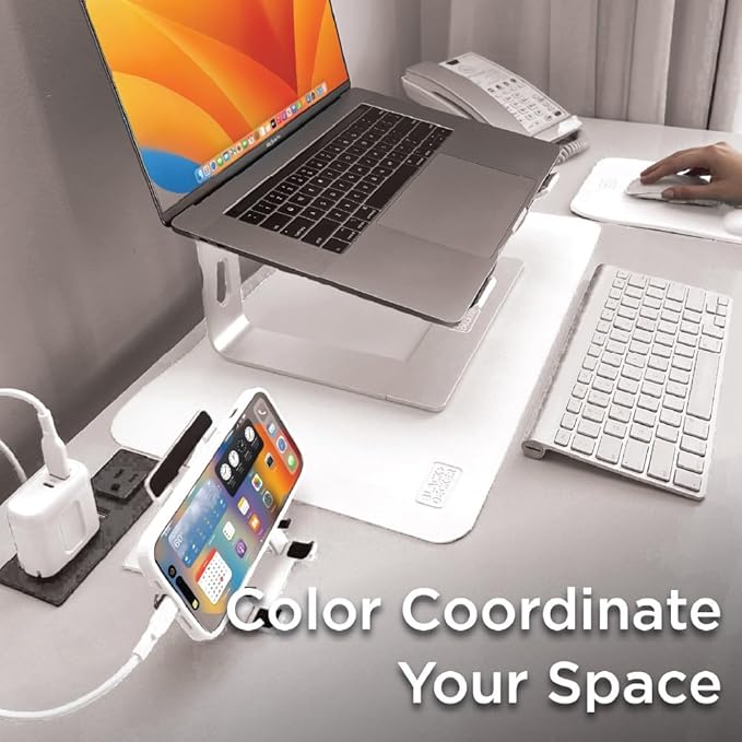 BLACK+DECKER Small Travel Desk Mat, Office Desk Pad, Computer Mat, Laptop Pad for Mobile Office, Computer Furniture Protector, Compact for Carry-On Bags, Ideal for Travel & Work (12"x 20"), White