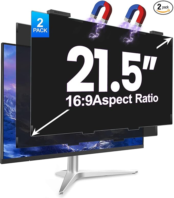 2Pack Magnetic 21.5 Inch Privacy Screen for Computer Monitor 16:9 Aspect Ratio, Hanging Removable Anti-Blue/Glare Protector Film, Anti Spy Desktop Security Private Filter 21.5in