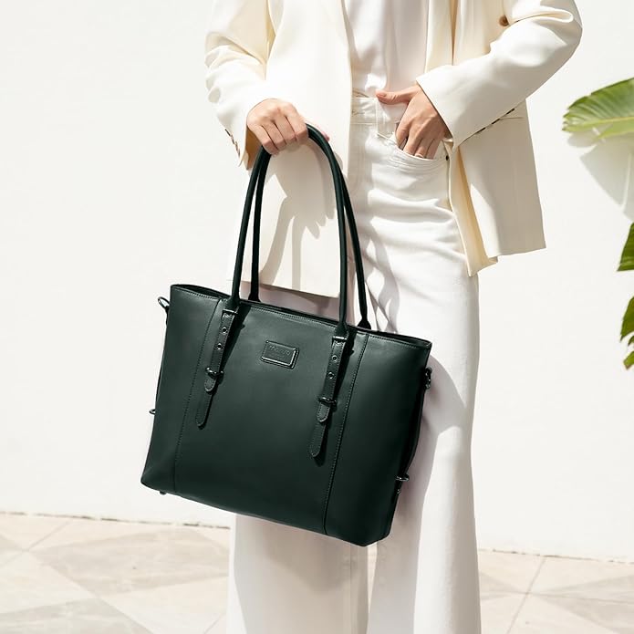 MOSISO Laptop Bag for Women, Waterproof Vintage PU Leather Briefcase Shoulder Computer Laptop Tote Bag for Office Work