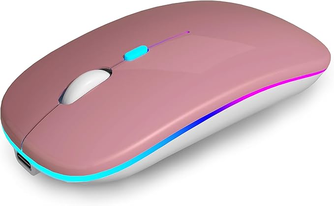 Wireless Bluetooth Mouse Rechargeable Laptop Mice with LED Use Portable(BT5.2 and USB 2.4G) Dual Mode Connection Silent Slim Computer Mouse for Laptop/iPad Tablet/Apple MacBook/PC (Rose Gold)