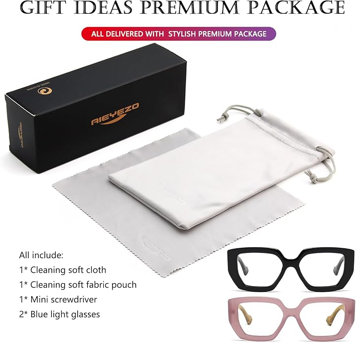 AIEYEZO Thick Frame Blue Light Glasses Men Women, Fashion Square Computer Eyeglass Anti Eyestrain & Prevent Headache