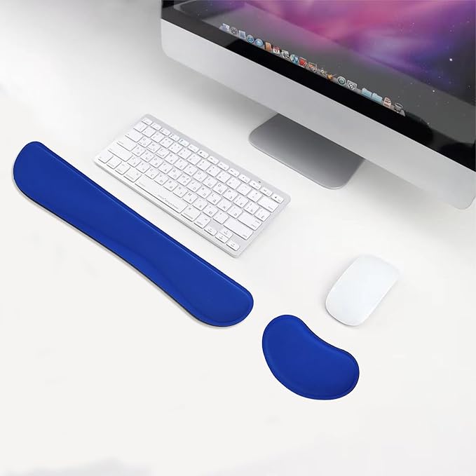 Keyboard Wrist Rest and Mouse Wrist Rest Set - Ergonomic Memory Foam Wrist Cushion - for Wrist Support on Computer, Laptop, Office, Playing Games, Typing Relieves Wrist Pain Navy Blue