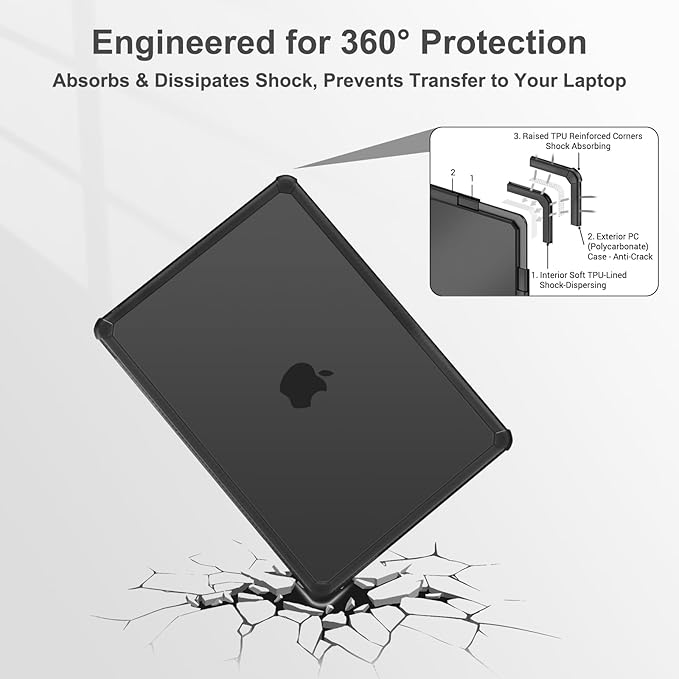 MOSISO Compatible with MacBook Air 13 inch Case M5 2026 M4 2025 M3 M2 2024-2022 A3449 A3240 A3113 A2681,3 in 1 Kit Crack-Resistant Heavy Duty Protective Plastic Hard Case with TPU Bumper, Black