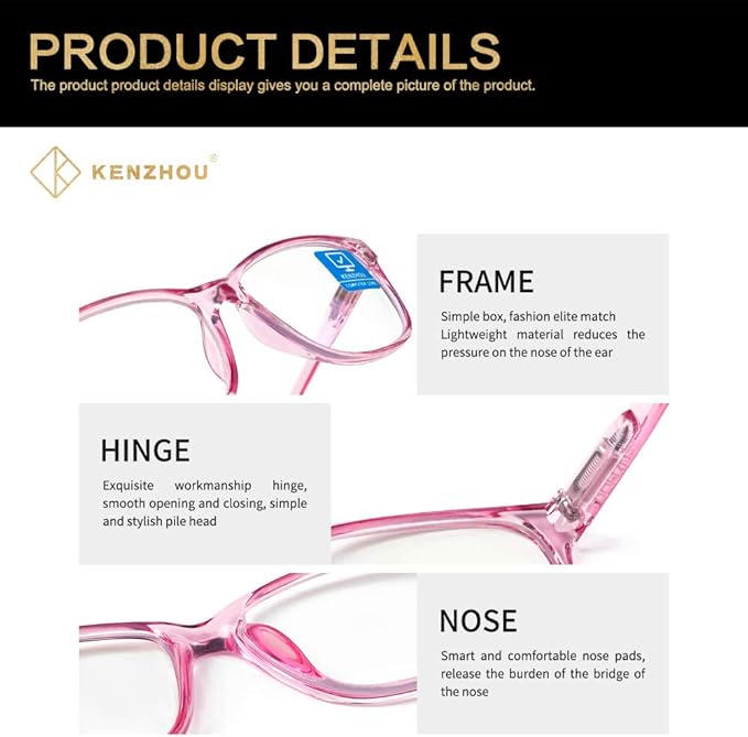 K KENZHOU Blue Light Glasses for Woman Men Bluelight Blocking Glasses for Computer Gaming Phones,Anti Eye Strain & UV Glare