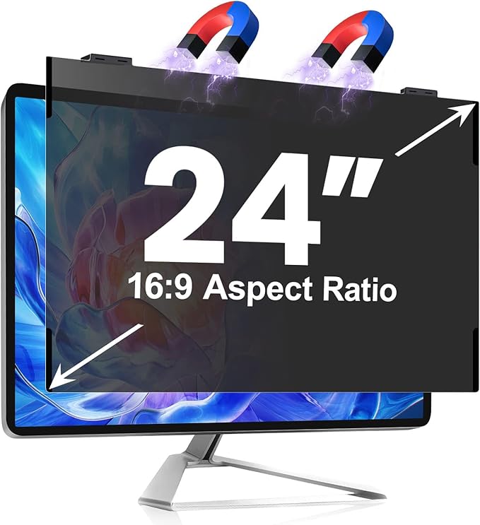 Magnetic Computer Privacy Screen 24 Inch, Removable Hanging Privacy Screen Shield for Frameless Monitor 16:9 Widescreen, Anti Blue Light Privacy Filter, Anti-Glare Protector