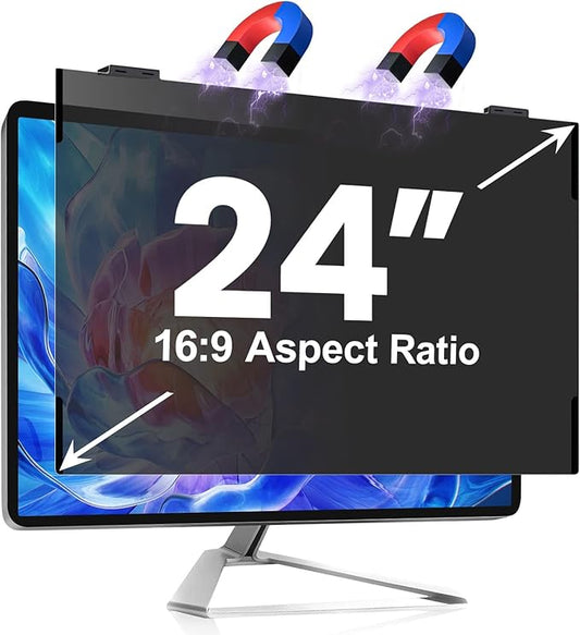 Magnetic Computer Privacy Screen 24 Inch, Removable Hanging Privacy Screen Shield for Frameless Monitor 16:9 Widescreen, Anti Blue Light Privacy Filter, Anti-Glare Protector