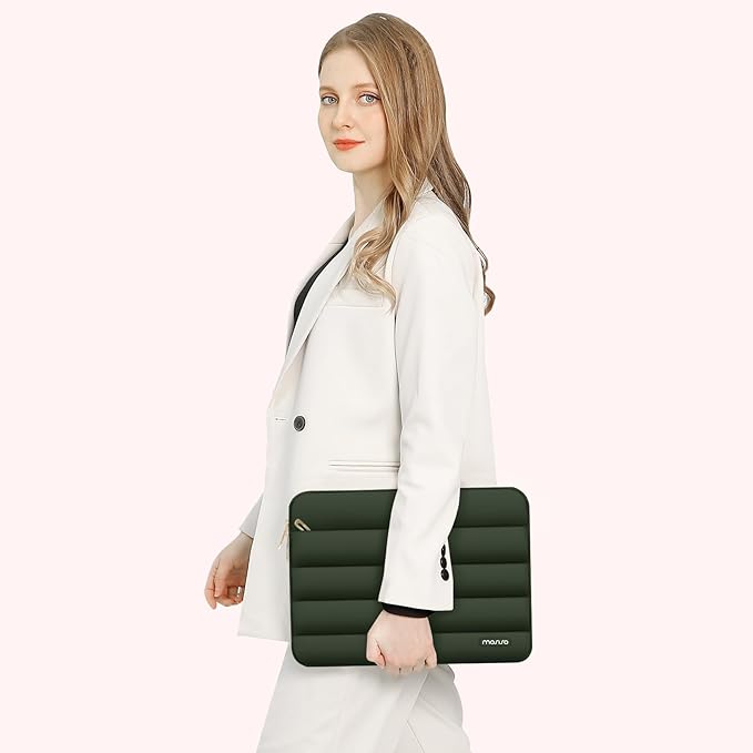MOSISO Laptop Case 13.3 inch,13-13.3 inch Puffy Laptop Sleeve Compatible with MacBook Air 13.6 M5 M4 M3 M2 M1/Neo/Pro 13/14,HP Dell ASUS Lenovo,Polyester Horizontal Bag with Small Case, Army Green