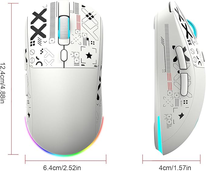 Wireless Gaming Mouse RGB Light, 3 Mode Wired 2.4G BT5.3 12000 DPI 7 Programmable Buttons, Magnetic Charging Dock for PC Laptop Gaming (White)