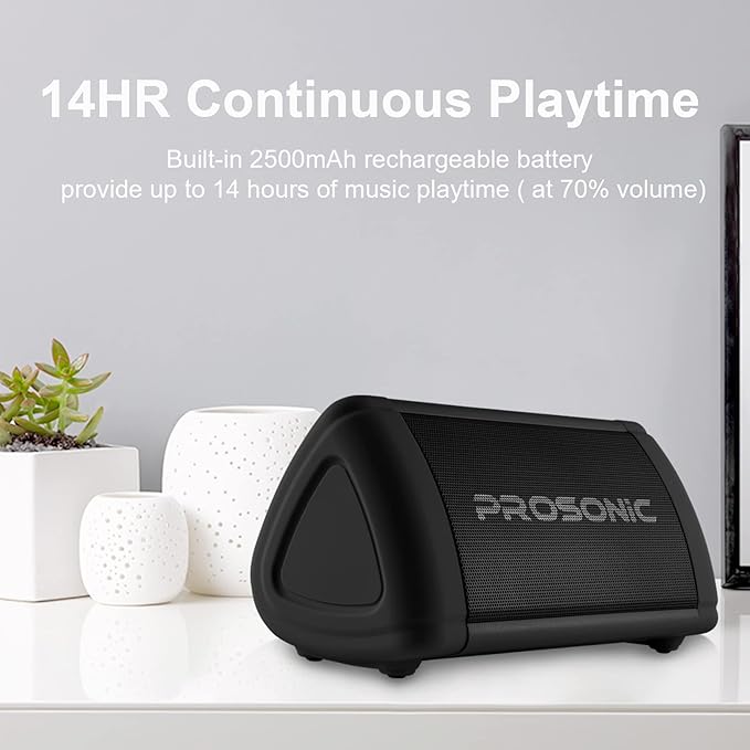 Prosonic BT3 Portable Wireless Bluetooth Speaker with 10W Stereo Sound & Bass Boost -Rich Sound & Intense Bass -Bluetooth 5.0 -Microphone -IPX5 - in & Outdoor Speaker (Black)