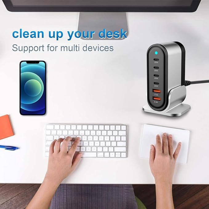 6-in-1 USB Charging Seat, Multi-Port Hub, Fast Charging Wall Charging Station, Power Adapter Socket for Phone 16 15 14 13 12 11 XS XR X SE 8 7 and More (Black)