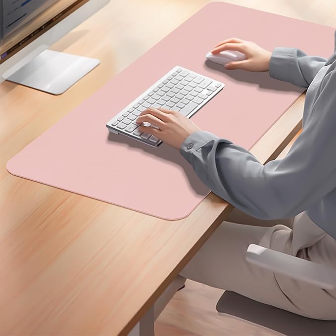 Leather Desk Pad Mat, Pink Computer Desk Mat Non-Slip, PU Large Mouse Pad for Desk, 31.5" x 15.7" Mouse Pad Waterproof Keyboard Mat for Office/Home/Decor