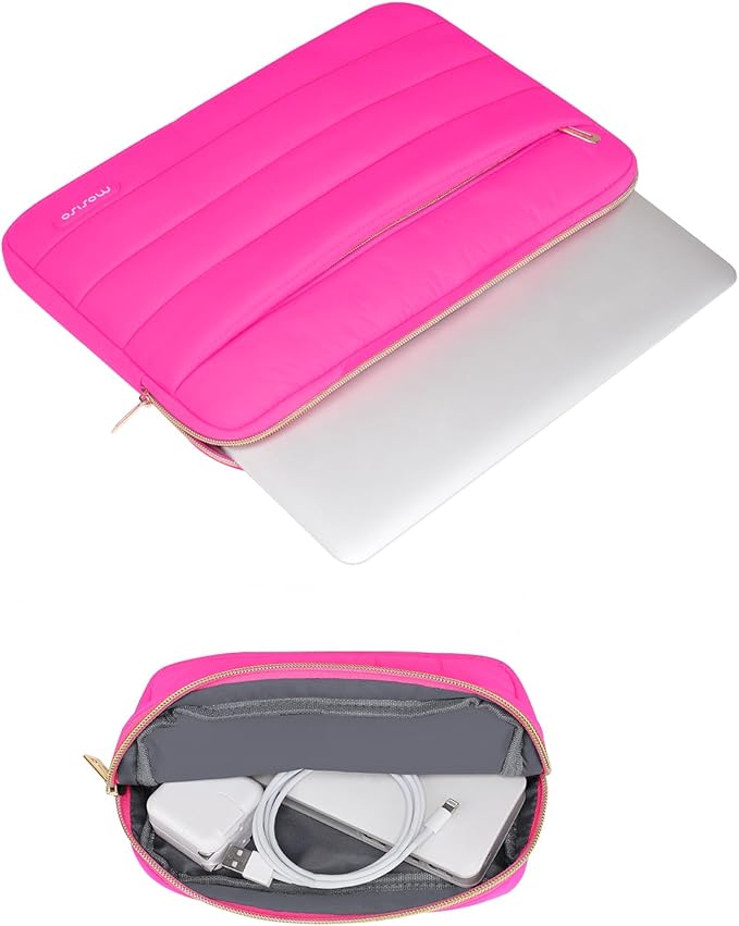 MOSISO Laptop Case 13.3 inch,13-13.3 inch Puffy Laptop Sleeve Compatible with MacBook Air 13.6 M5 M4 M3 M2 M1/Neo/Pro 13/14,HP Dell ASUS Lenovo,Polyester Horizontal Bag with Small Case, Rose Red