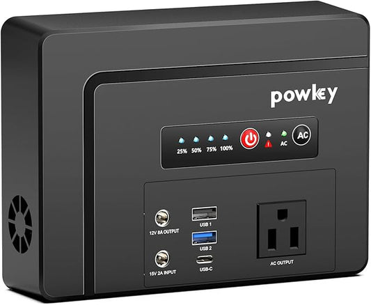 powkey Portable Power Station 100W Rated, 97Wh Small Portable Generator with AC Outlet 110V/PD 65W USB C Fast Charging, 26400mAh Laptop Charger Power Bank for Outdoor Camping Home Battery Backup