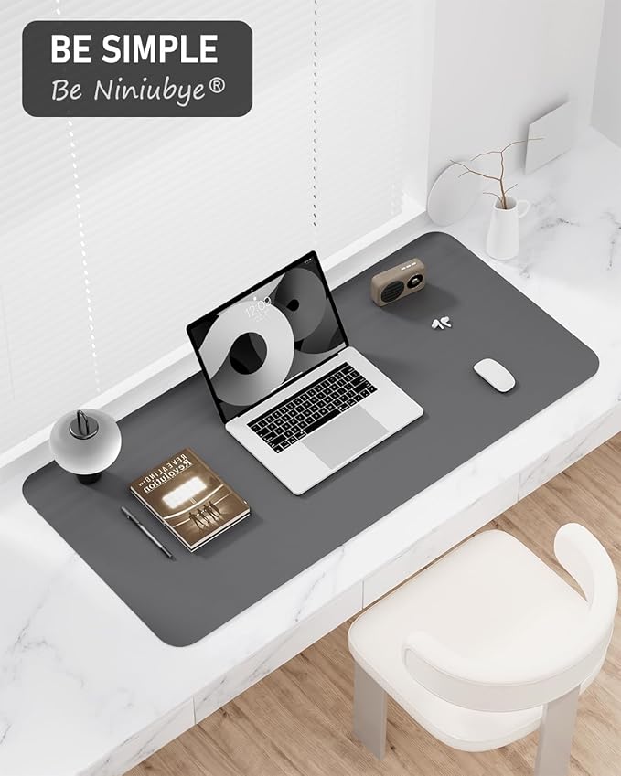 Desk Pad, 35.5" x 17" PU Leather Non-Slip Desk Mat Large Mouse Pad for Desktop, Waterproof Laptop Computer Writing Mat for Office, Home, Work, Gaming, Space Gray