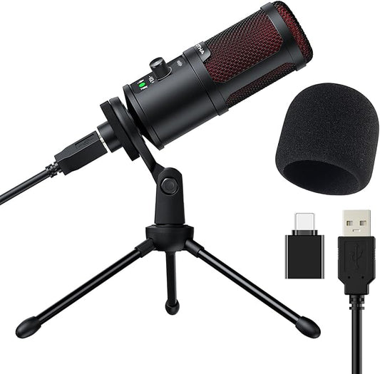 OTHA USB Microphone, Gaming Condenser Microphone, PC Mic for Podcasts Videos with Tripod Stand, Professional Microphone 192kHz/24Bit Plug & Play for Podcast, Streaming, Studio