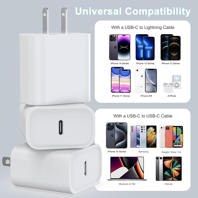 3 Pack USB C Charger Block, iGENJUN Phone 17 16 Chargers Block 20W PD Power Adapter, USB C Wall Charger Compatible with Phone 17/17Pro/17Pro Max/17Air/16/15/14/13,Xs/X, Pad, Galaxy and More, White
