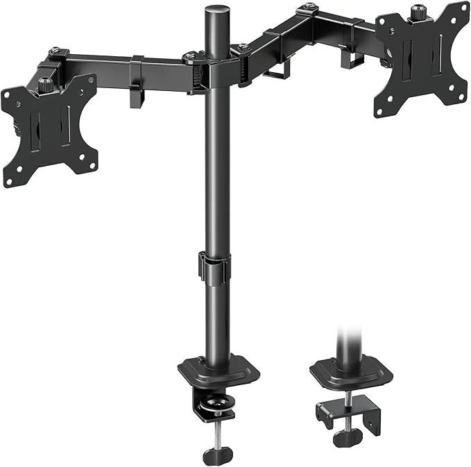 Dual Monitor Mount, Hold Two Screens up to 32", 17.6 lbs Each, Fully Adjustable Arms with C-Clamp and Grommet Base, Double Monitor Stand