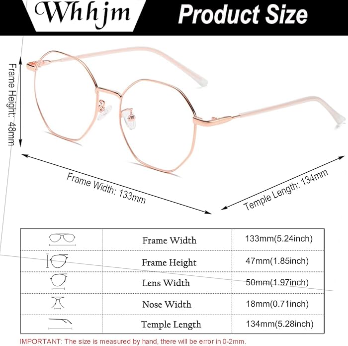 Polygon Blue Light Blocking Glasses for Women Men Retro Octagon Square Non-prescription Metal Frame Eyeglasses