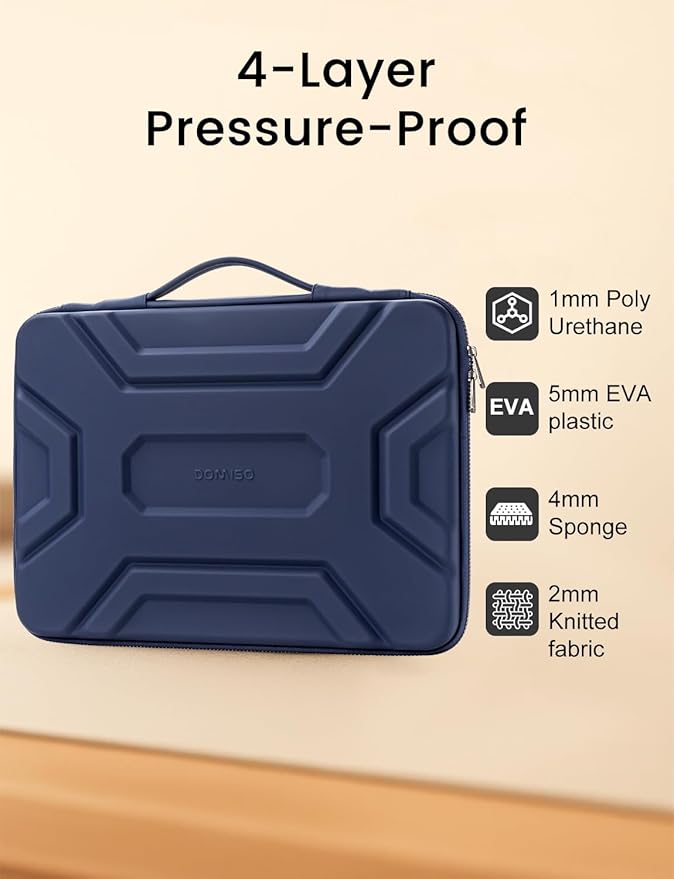DOMISO 15.6 inch Laptop Sleeve Shoulder Bag Shockproof Computer Bag Waterproof EVA Protective Carrying Case for 16" MacBook Pro/Max M2 M1 2019-2023,15"-16" HP Dell Asus Laptop,Dell XPS 15,Dark Blue