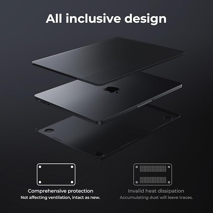 EooCoo Case Compatible with MacBook Air 13 inch M5 2026-2022 Release M4 M3 M2 A3449 A3240 A3113 A2681, Hard Shell&Keyboard Skin Cover&Screen Protector for Mac Air 13.6 inch, Matte Midnight Black