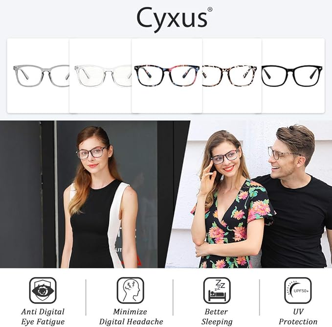 Cyxus Blue Light Glasses Men Women Reduce Eye Strain UV Blocking for Office Work Computer Screen 8082