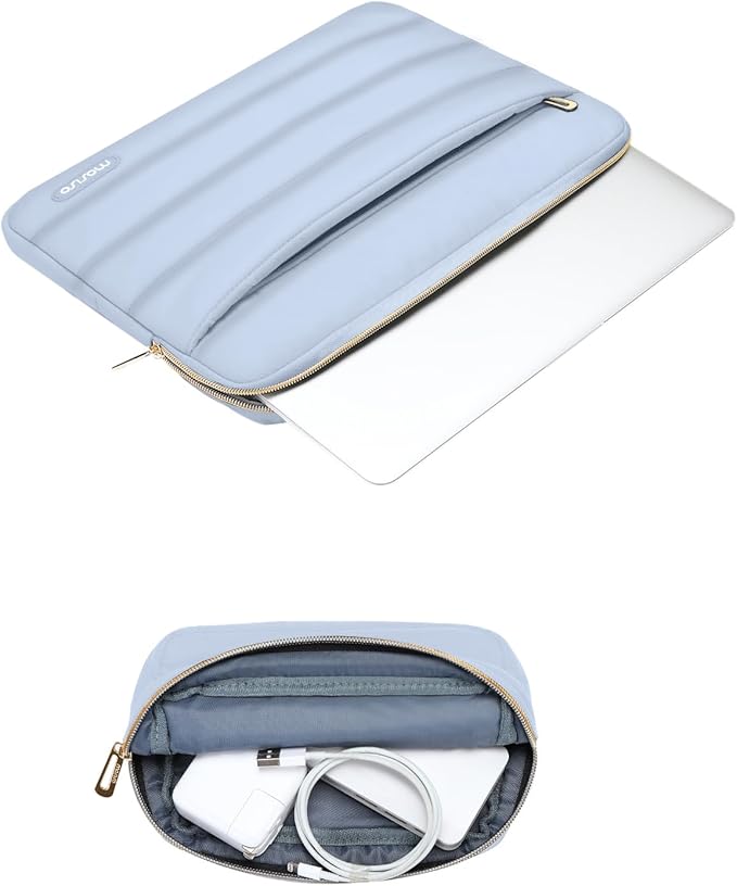 MOSISO Laptop Case 13.3 inch,13-13.3 inch Puffy Laptop Sleeve Compatible with MacBook Air 13.6 M5 M4 M3 M2 M1/Neo/Pro 13/14,HP Dell ASUS Lenovo,Polyester Horizontal Bag with Small Case, Baby Blue