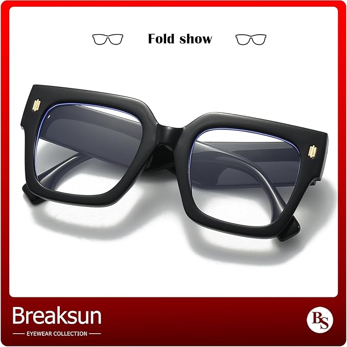 Breaksun Fashion Oversized Blue Light Blocking Glasses for Women Men Trendy Big Square Frame Computer Eyeglasses