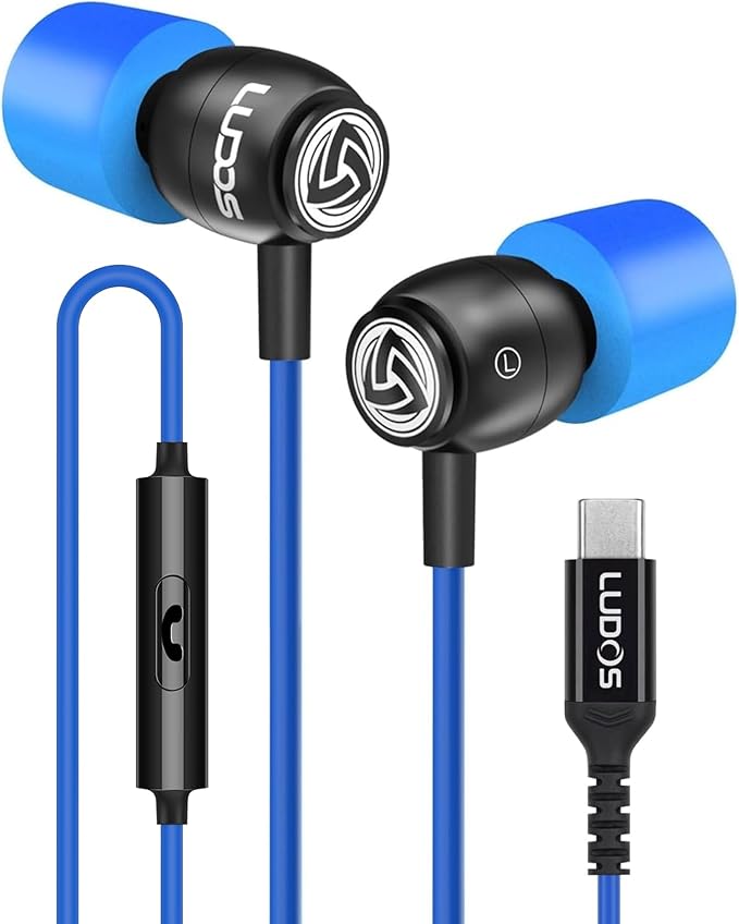 LUDOS Clamor USB C Headphones for iPhone 17 16 15 Pro Max Plus Air iPad Pro, 5 Years Warranty, USB-C Earbuds for Samsung Galaxy S26 S25 S24 S23 Ultra S22 S21 FE S20 A55 A54 A53, USB Type C Earphones