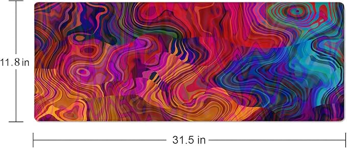 Art Abstract Colorful Chaotic Waves Pattern Mouse Pad (31.5 × 11.8 × 0.12 inch) Extended Large Mouse Mat Desk Pad, Stitched Edges Mousepad,Non-Slip Rubber Base,Gaming Mouse Pad XL