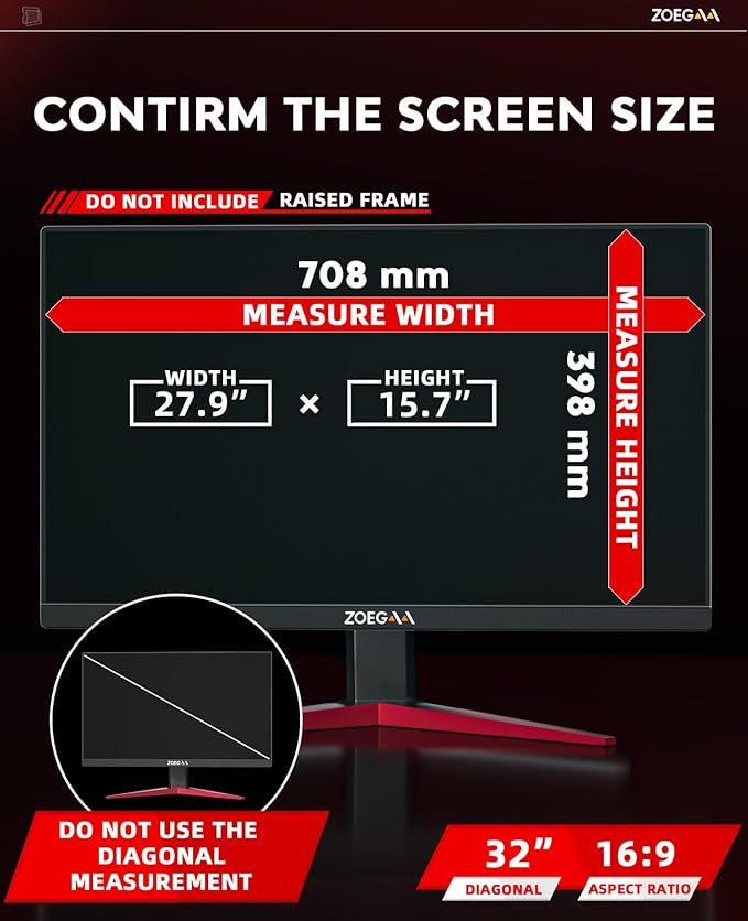 ZOEGAA 32 Inch Computer Privacy Screen for 16:9 Aspect Ratio Widescreen Monitor, Blue Light Eye Protection Anti Glare Computer Monitor Privacy Filter, Removable Anti-Scratch 32 inch Protector Film