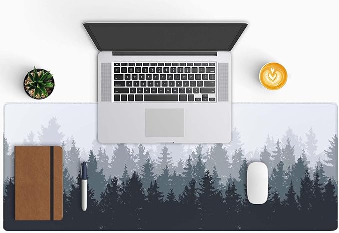 Gaming Mouse Pad - Large Fog Misty Forest Desk Mat, 31.5 x 11.8 - Extended Keyboard Mousepad with Non-Slip Base and Stitched Edge
