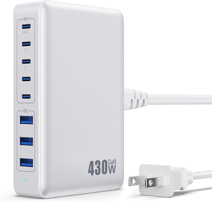 USB C Charger 430W USB C Charger Block 8-Ports GaN IV Fast Charging Station,PD 100W Laptop Charging Hub Wall Charge Adapter Compatible with MacBook/Air,DELL,Steam Desk,iPhone 16/15/14,Galaxy