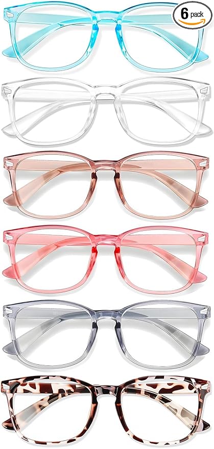 Blue Light Glasses for Woman Men | 99% Blue Light Blocking Glasses for Computer Gaming TV Phone Screen Square Frame | Anti Eyestrain & UV Glare Protection - 6 Pair